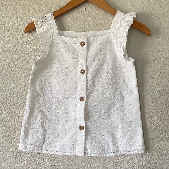 Cat & Jack Other - Cat & Jack Eyelet Button Up Top Girls M (7/8) White Ruffle Sleeves Lined